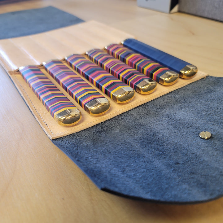 Custom Savilino knife holder in blue leather 