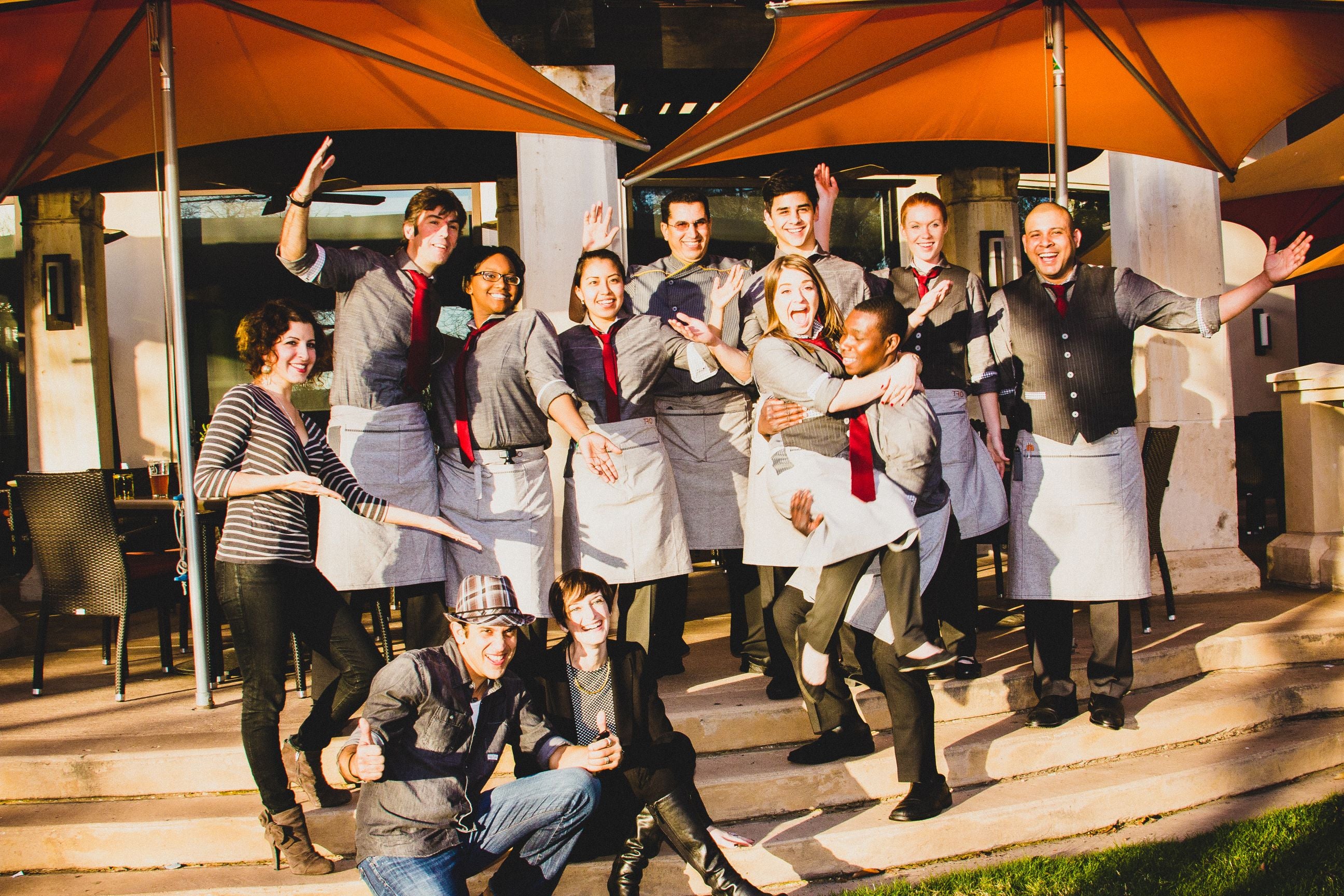 Restaurant staff in celebration 